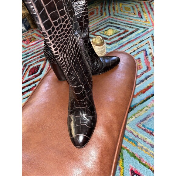 J Vincent Leather Hidden Wedge Brown Grunge,Goth Knee High Boots SZ 6M - Picture 7 of 15